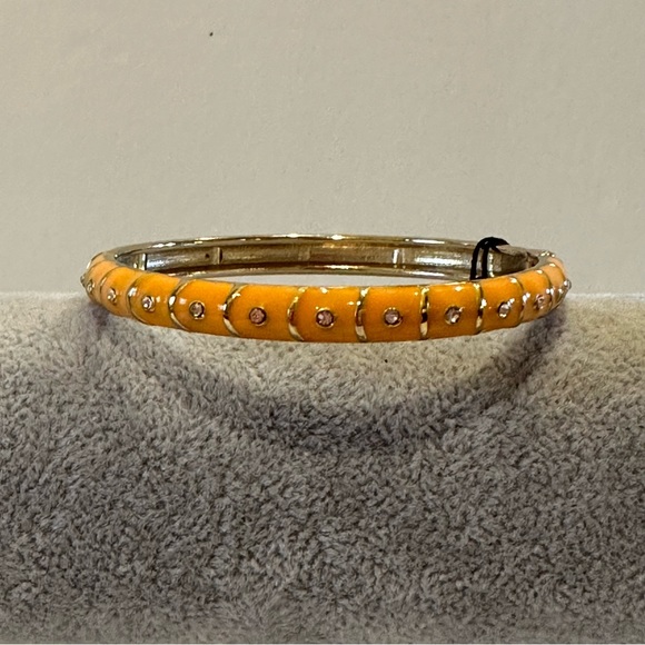 NWT Sequin by Nordstrom Clamper Bangle Bracelet-orange & gold tone & rhinestones - Picture 1 of 12